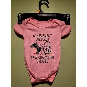 Baby Girl Pink "Achievement Unlocked New Character Created" Short Sleeve